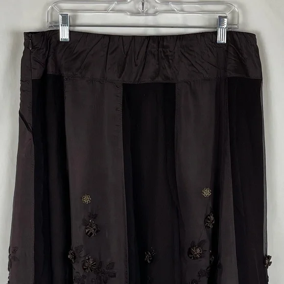 Coldwater Creek Brown Silk Beaded Skirt Size L - Picture 2 of 11